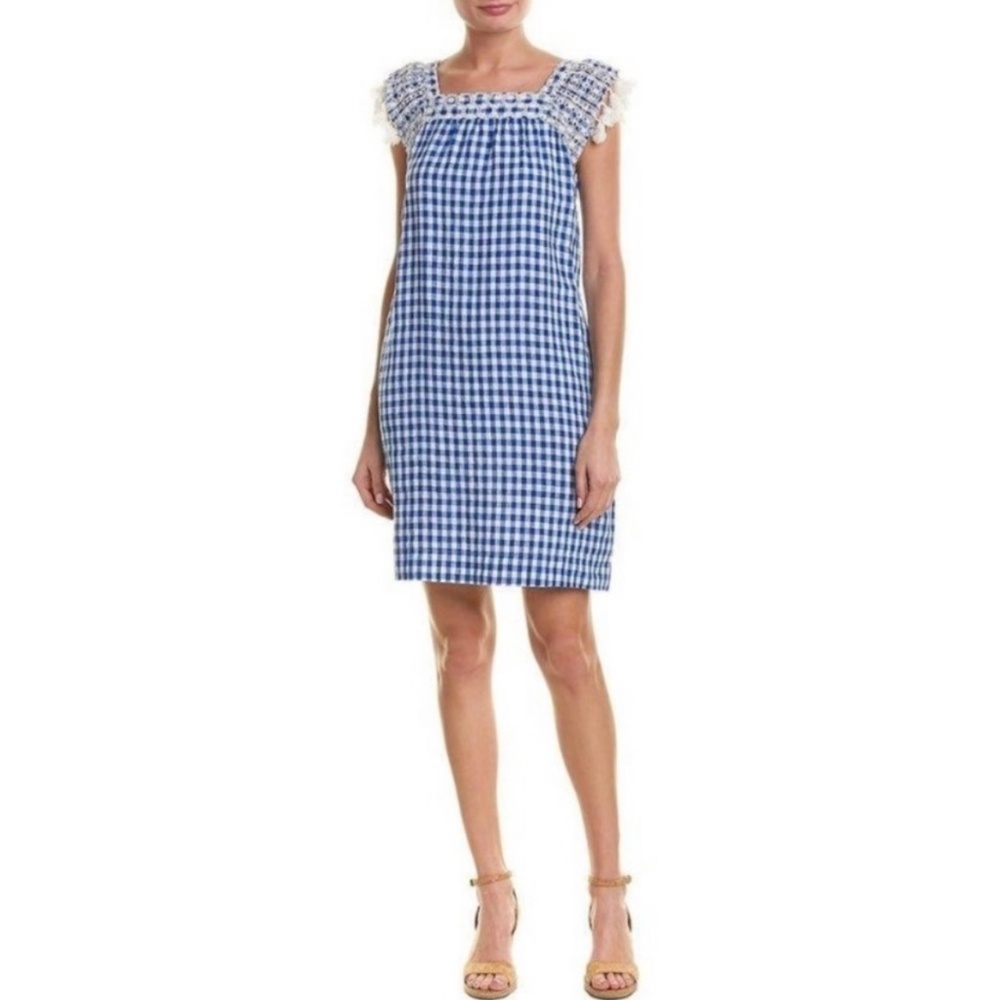 J. McLaughlin | Kris Gingham Linen Lightweight Boho Midi Shift Dress